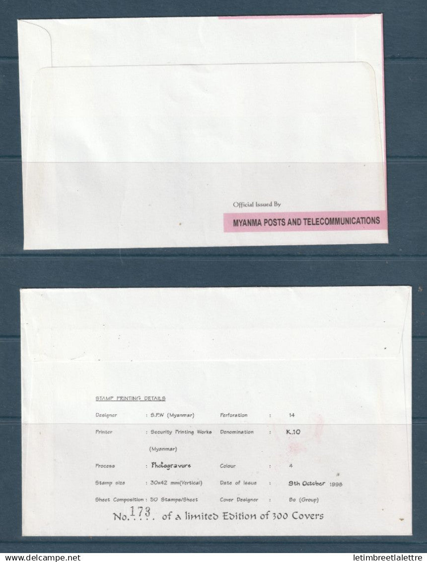 Myanmar - Birmanie - Burma - YT n° 250 - fdc premier jour instrument de musique typique - 1998