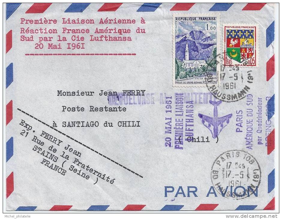 Premiere liaison aérienne à réaction France - Amerique du Sud par la Compagnie Lufthansa, 20 Mai 1961