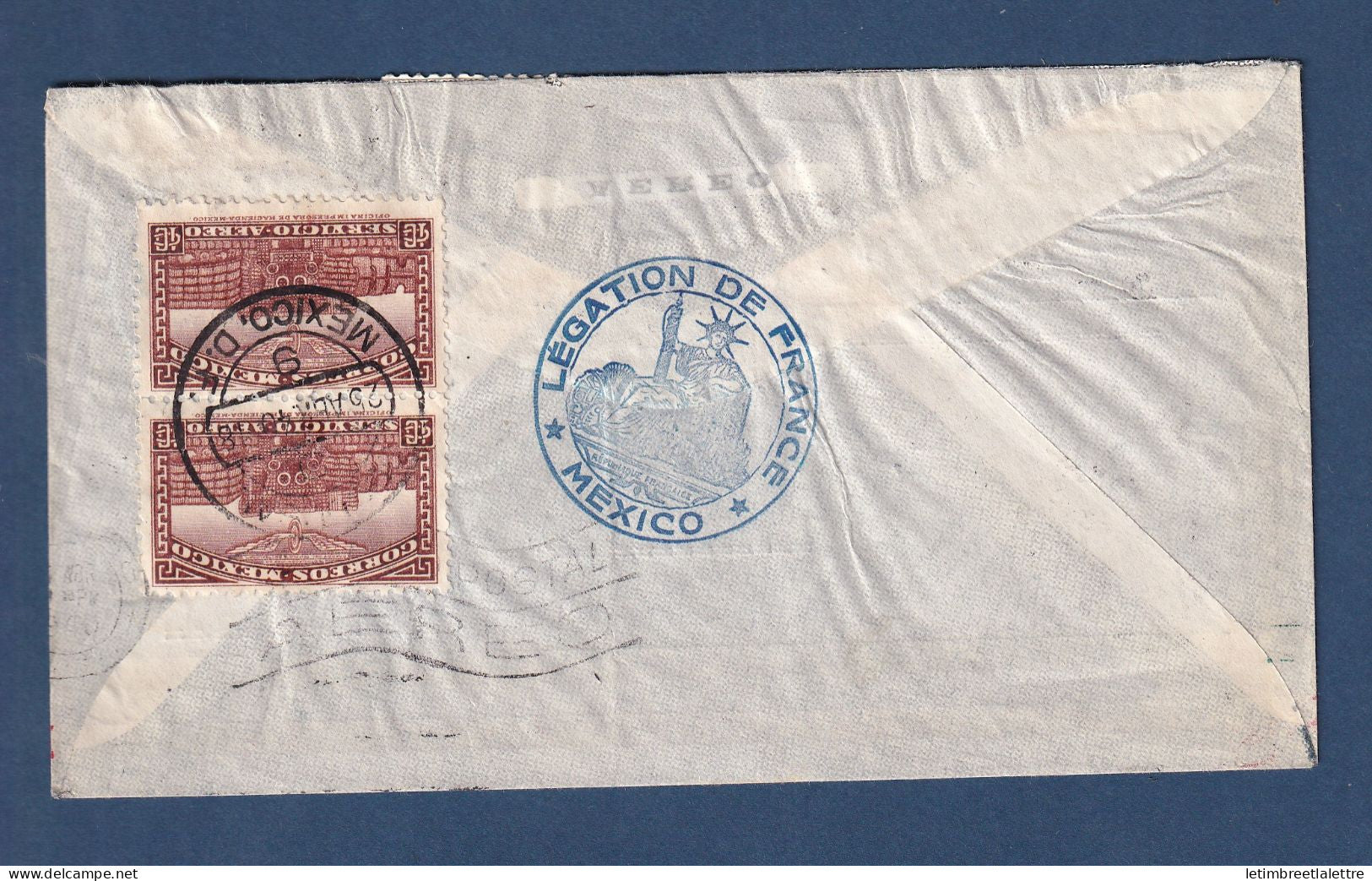 Mexique - lettre légation de la république Française au Mexique - par avion ( Clipper ) 1 pesos 05 - 1940