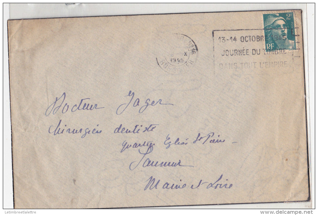 flamme journée du timbre 1945 de la rue singeroblitération mécanique temporaire