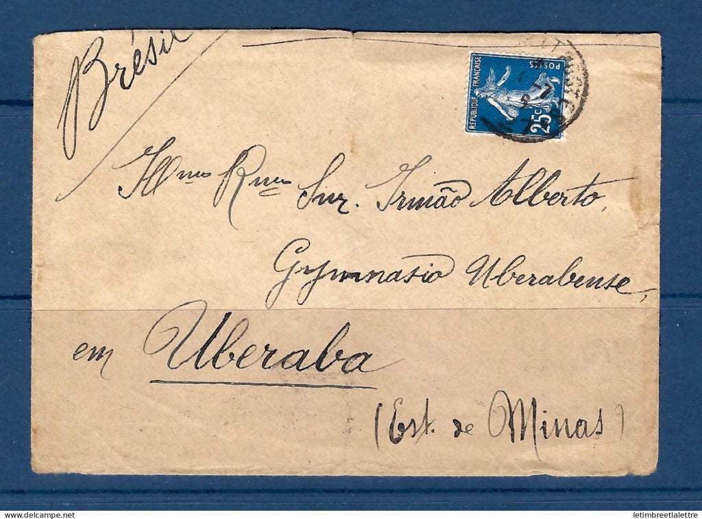 France - YT n° 140 - lettre pour le Brésil - correspondance militaire - 1916