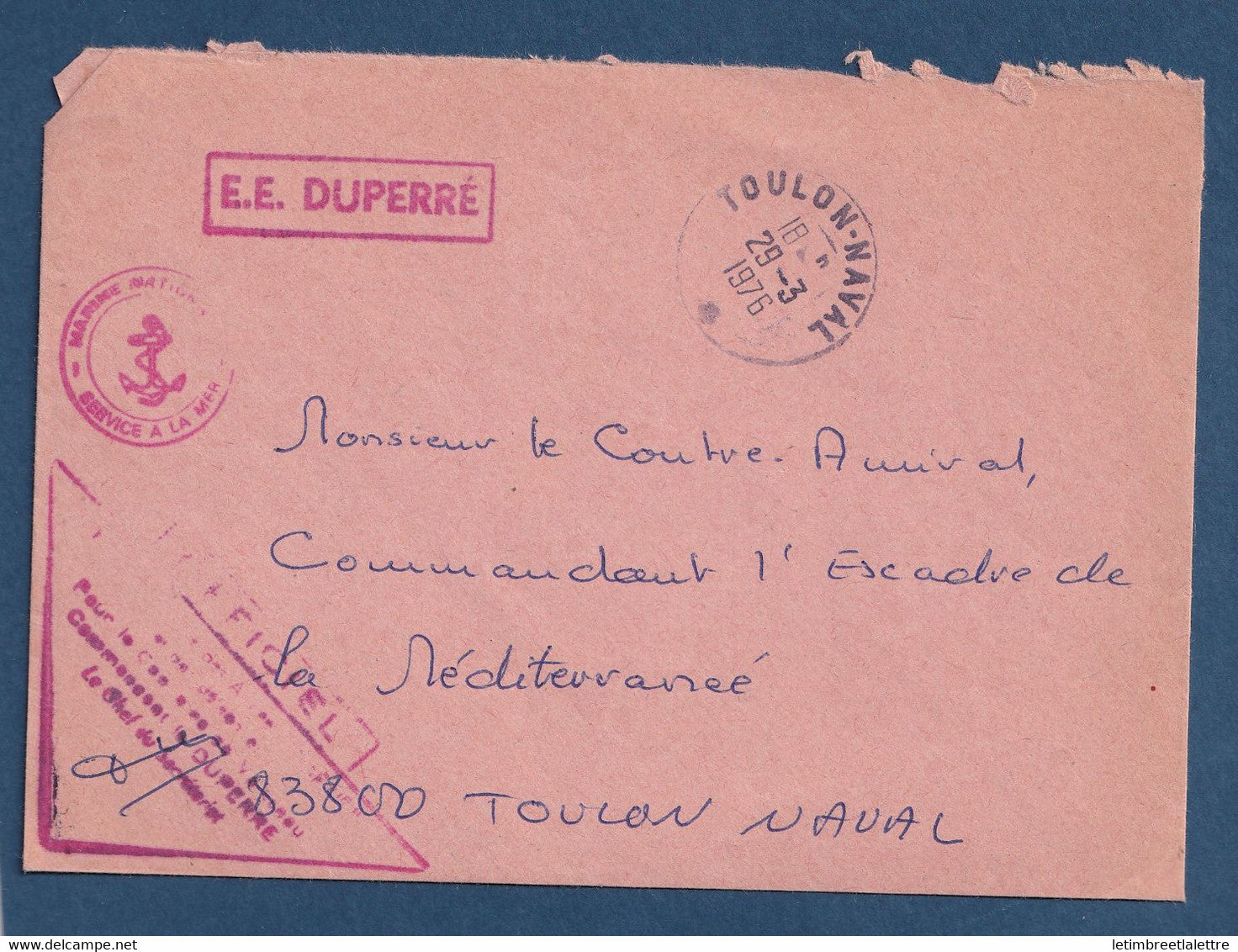 ⭐ France - Poste navale - Toulon Naval en franchise du 29 mars 1976 ⭐