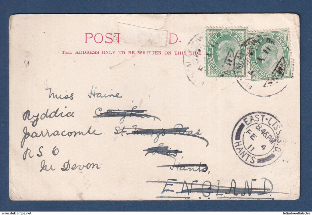 Birmanie - Burma - avec Inde YT n° 74 sur carte postale - pour la Hants ( Angleterre ) - 1911