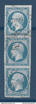 France - YT n° 14 - oblitéré - bande de 3 - 1853