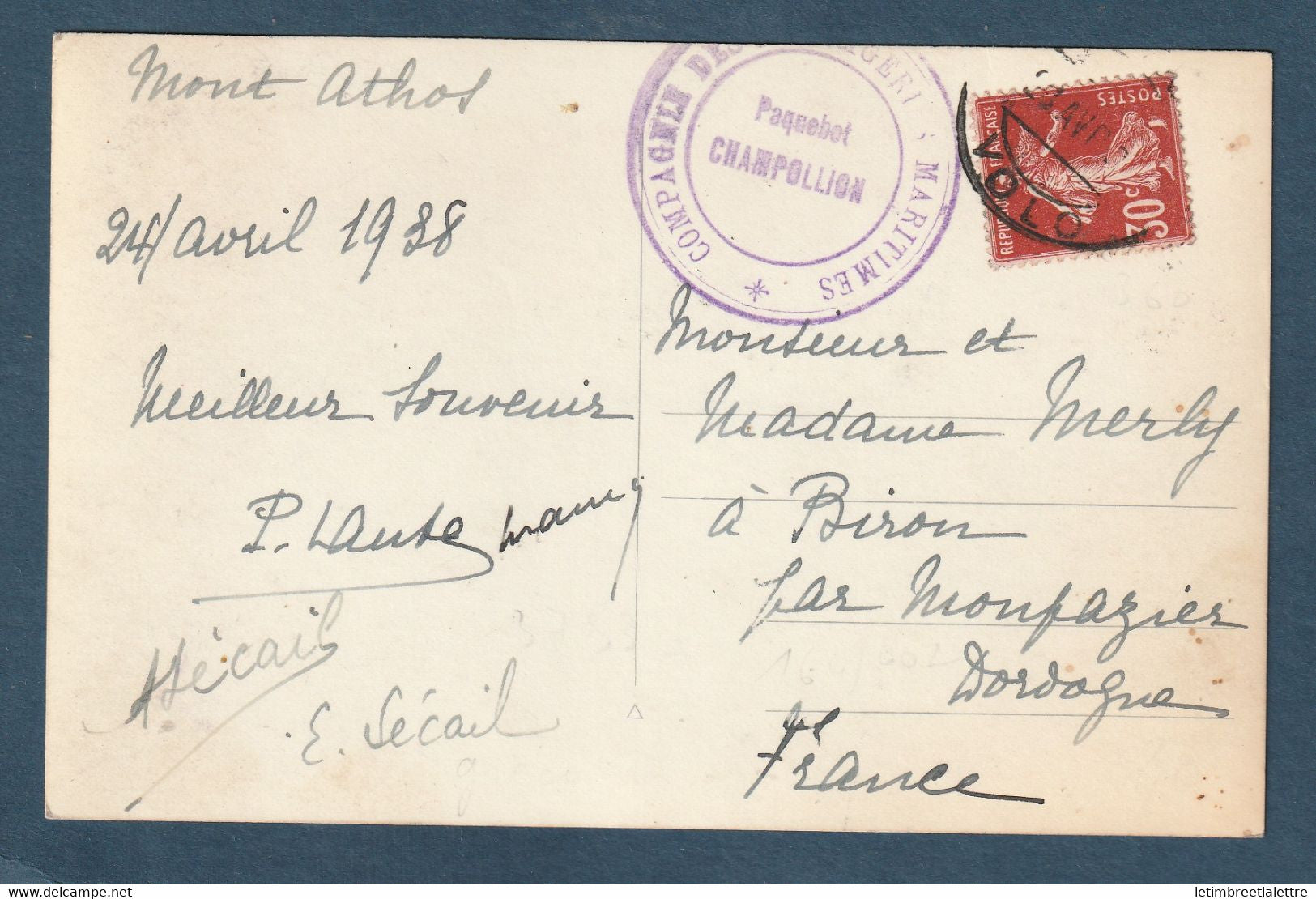 ⭐ France - Poste Navale - Franchise du Paquebot Champollion postée à Volo ( Grèce ) - 1938 ⭐