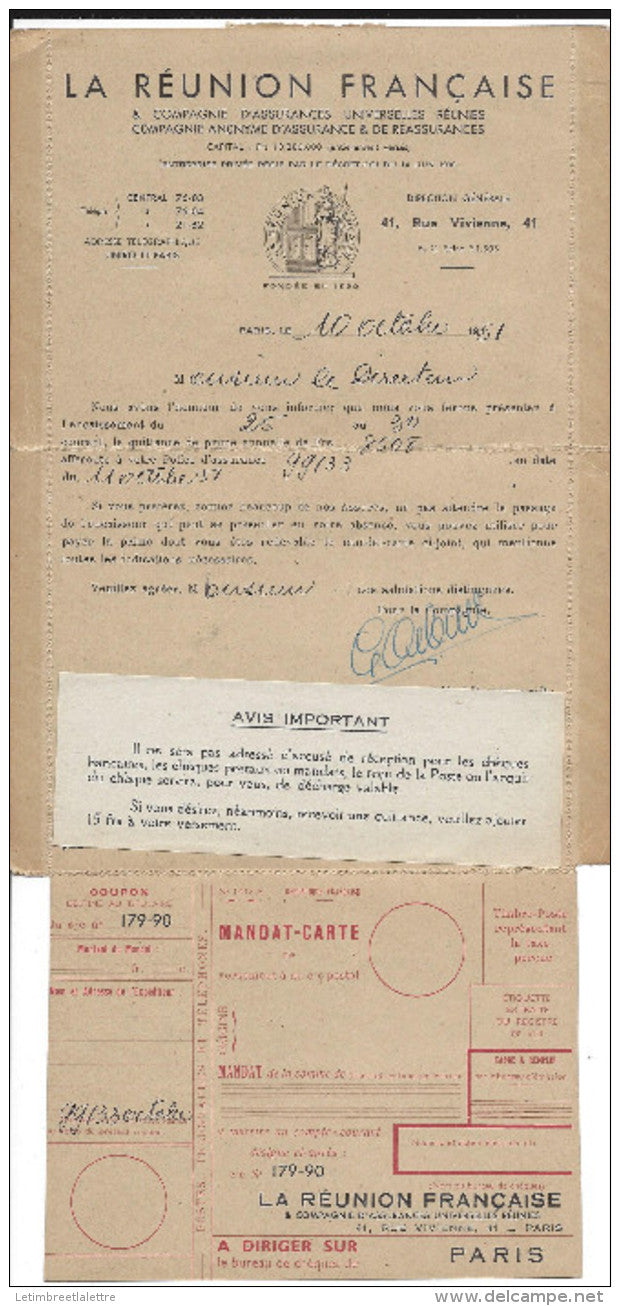 ⭐ France - Carte lettre publicitaire affranchie Gandon - La réunion Française - 1951 ⭐