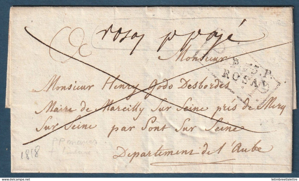 France - Port payé manuscrit + P. 73 P Rozay - Rosay en Brie - Seine et Marne - Signé Pothion - Avril 1818