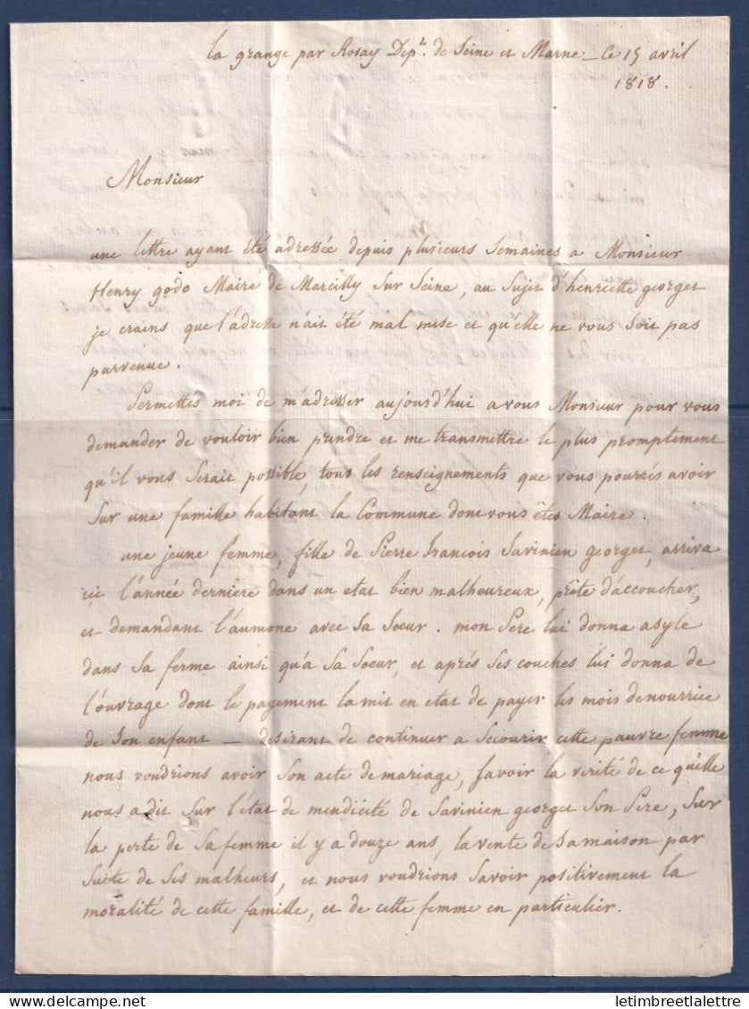 France - Port payé manuscrit + P. 73 P Rozay - Rosay en Brie - Seine et Marne - Signé Pothion - Avril 1818