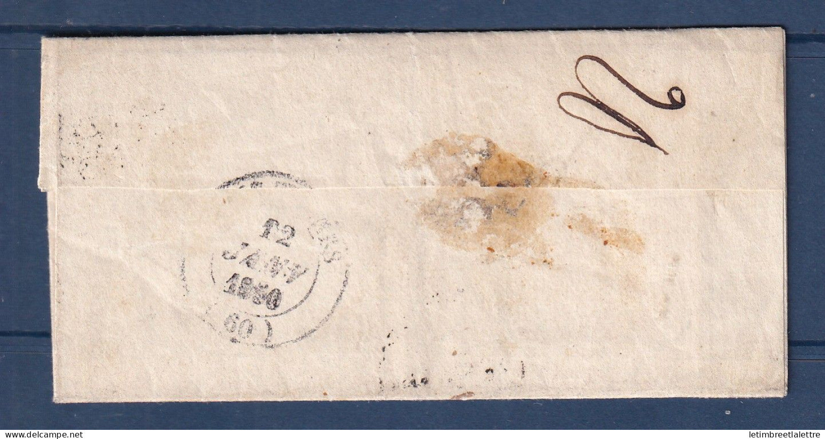 France - YT n° 3 - oblitéré bureau D de Paris avec Facteur boitier D8 en Rouge - RARE - 1850