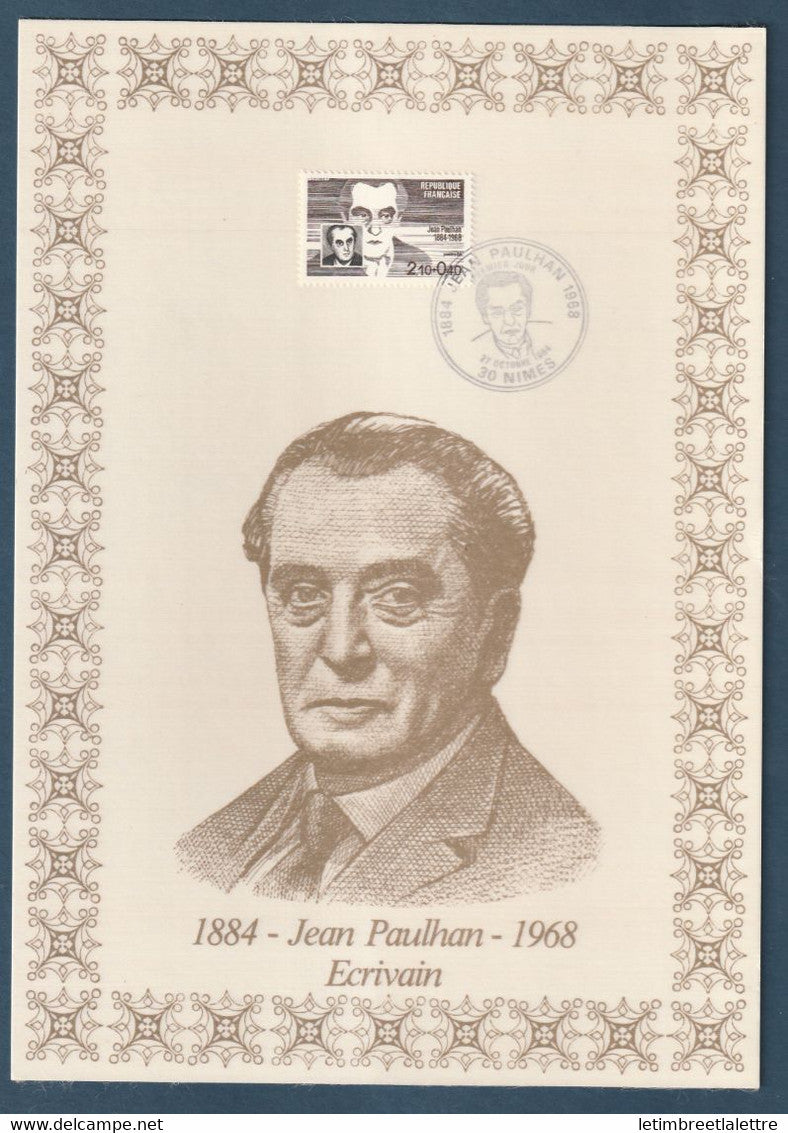⭐ France - Document Philatélique - Premier Jour - FDC soie - Jean Paulhan - Ecrivain - 1984 ⭐
