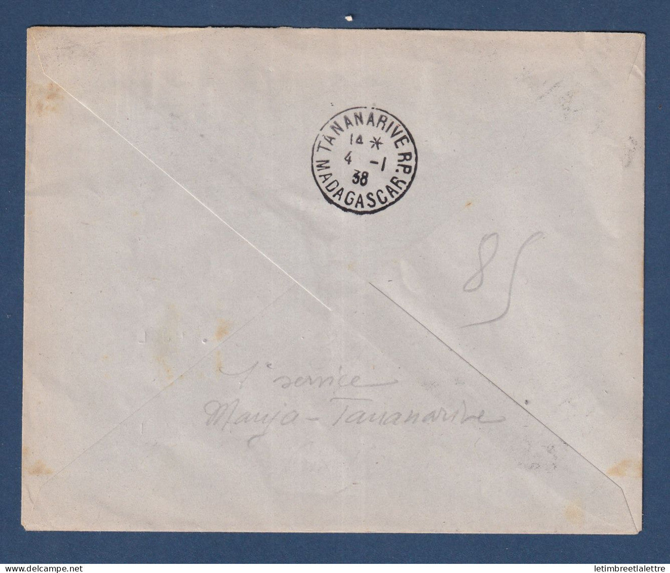 Madagascar - Lettre avec cachet Premier courrier Aérien Manja Tananarive - par avion le 4 Janvier 1938