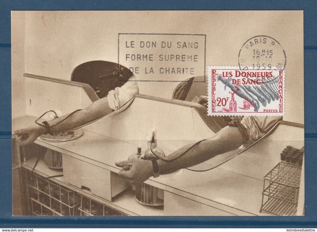 France - YT n° 1220 - Carte maximum - les donneurs de sang - le don de sang forme suprême de la charité - 1959