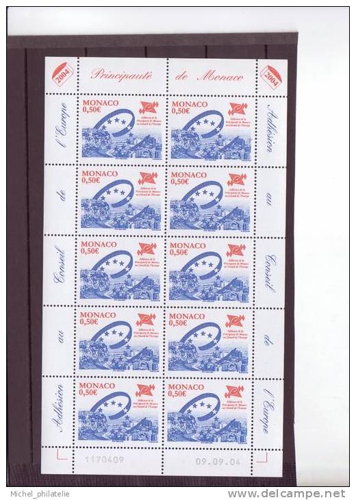 Monaco N°2460** planche de 10 timbres, neuf sans charniere  "Conseil de l'Europe"