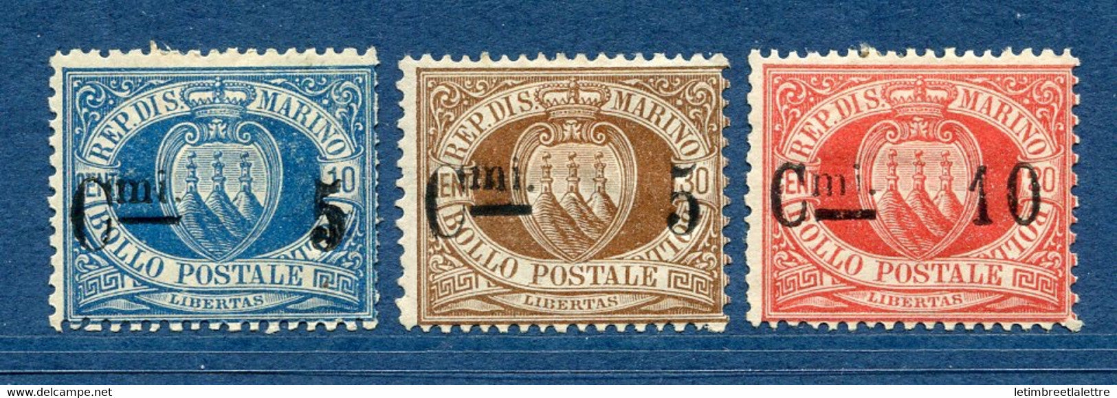 ⭐ Saint Marin - YT n° 8 à 10 * - Neuf avec charnière - Signé - 1892 ⭐