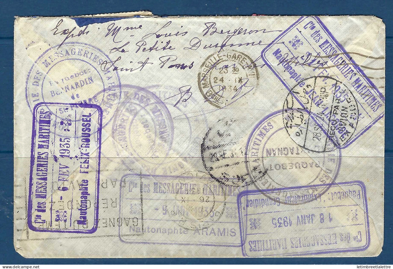 France - YT n° 289 - Type Paix - messagerie Maritime - Nautonaphte Aramis - Paquebots successifs - 1934