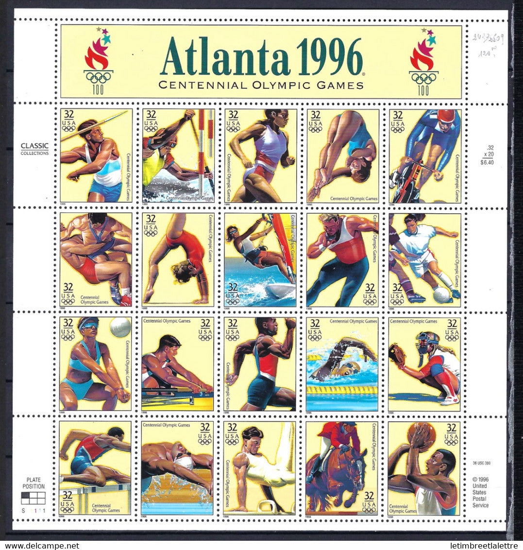 ⭐ USA - YT n° 2490 à 2509 ** - Neuf sans charnière - Atlanta 1996 Centennial Olympic Games - 1996 ⭐