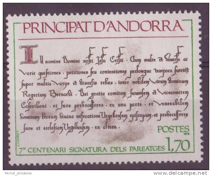ANDORRE N° 273** NEUF SANS CHARNIERE  TEXTE DES PAREAGES