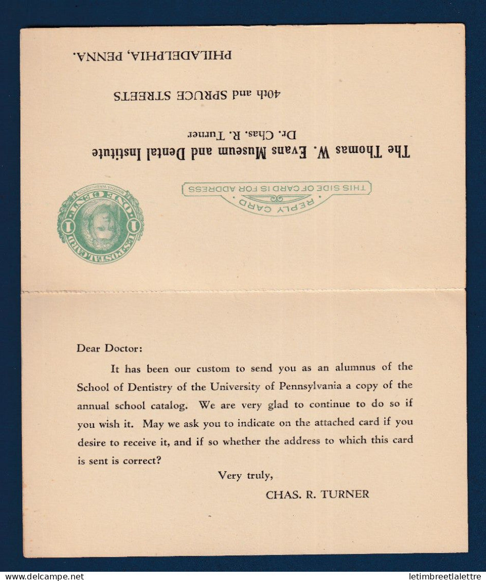 USA - Etats Unis - Entier postal - Philadelphie pour la France - Dentisterie - 1927