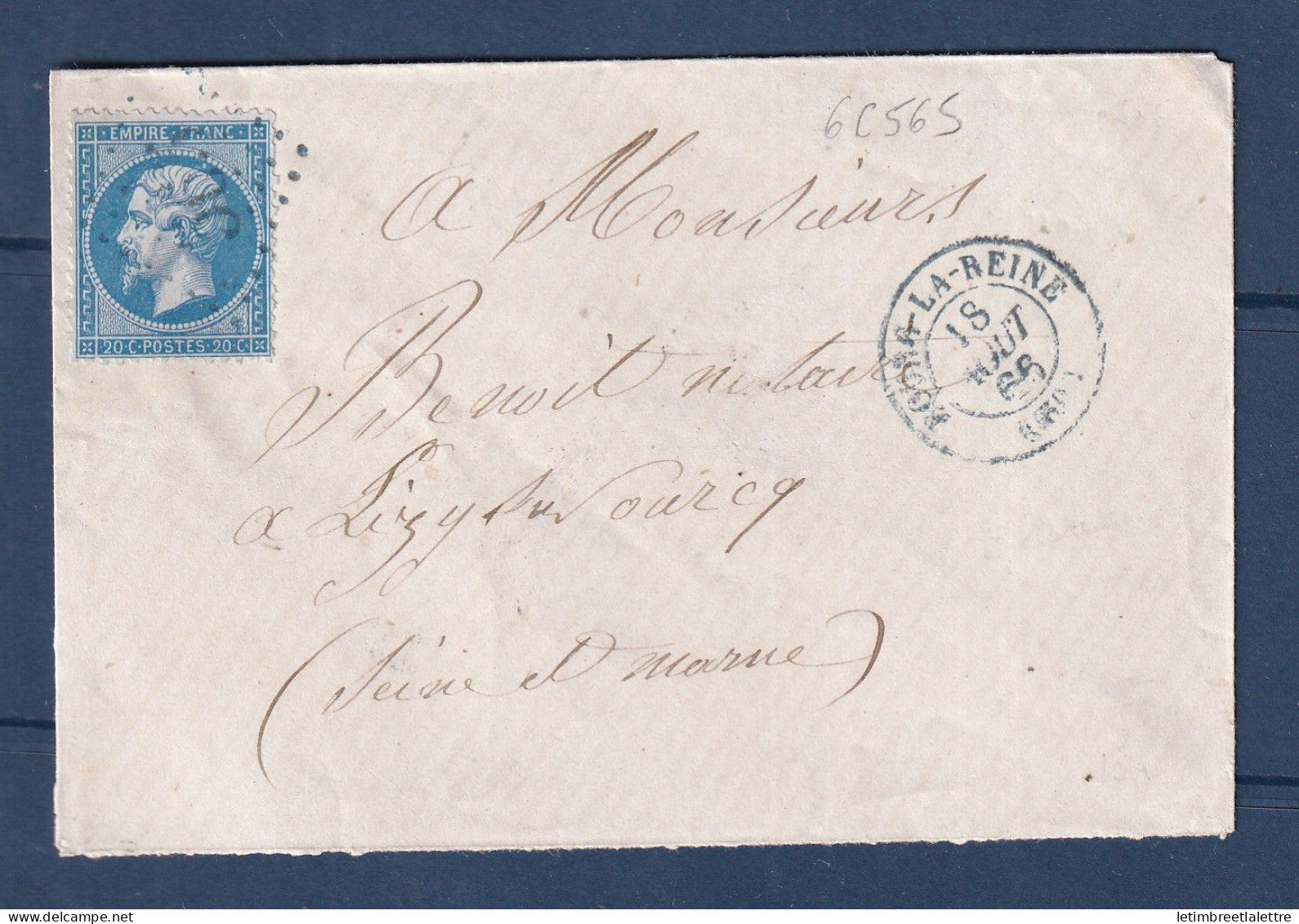 France - Gros chiffre GC bleu 565 de Bourg la Reine - Sur le YT n° 22 de France - 1866