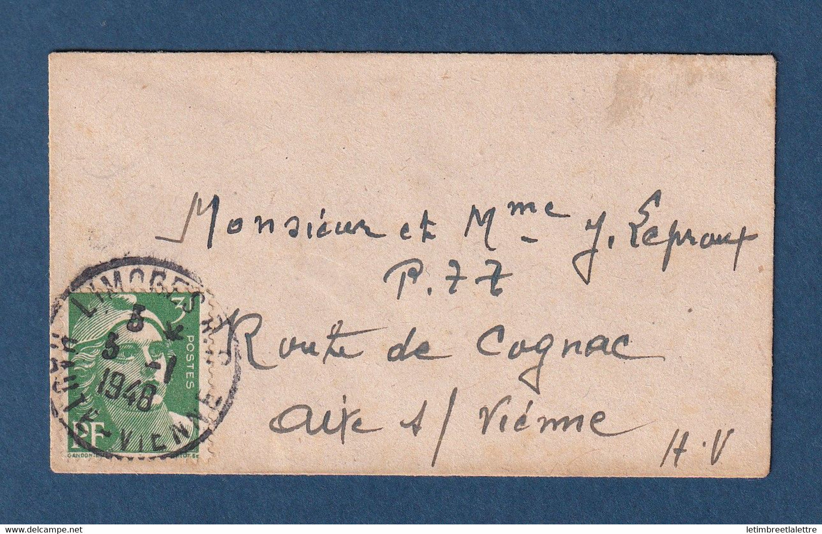 ⭐ France - YT n° 716 A - Gandon seul sur lettre ( carte de vœux ) - 1948 ⭐
