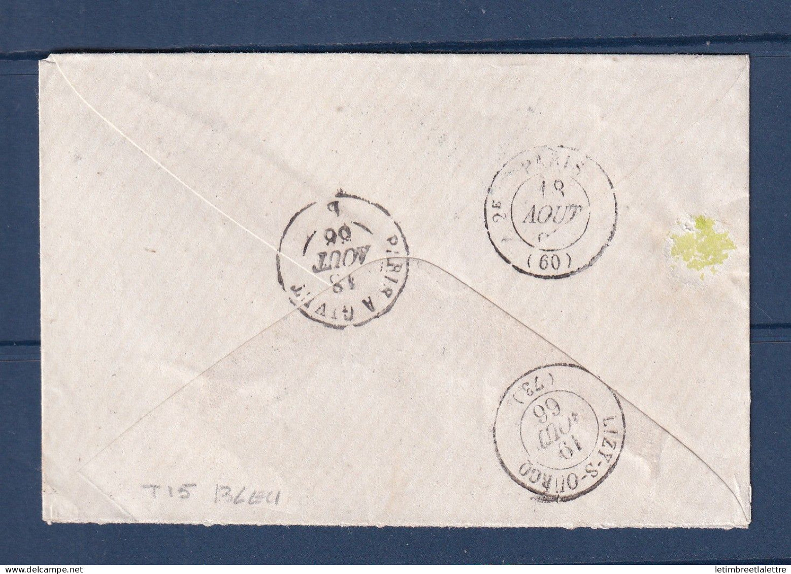 France - Gros chiffre GC bleu 565 de Bourg la Reine - Sur le YT n° 22 de France - 1866