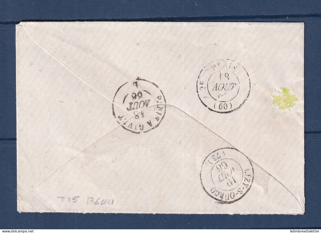 France - Gros chiffre GC bleu 565 de Bourg la Reine - Sur le YT n° 22 de France - 1866