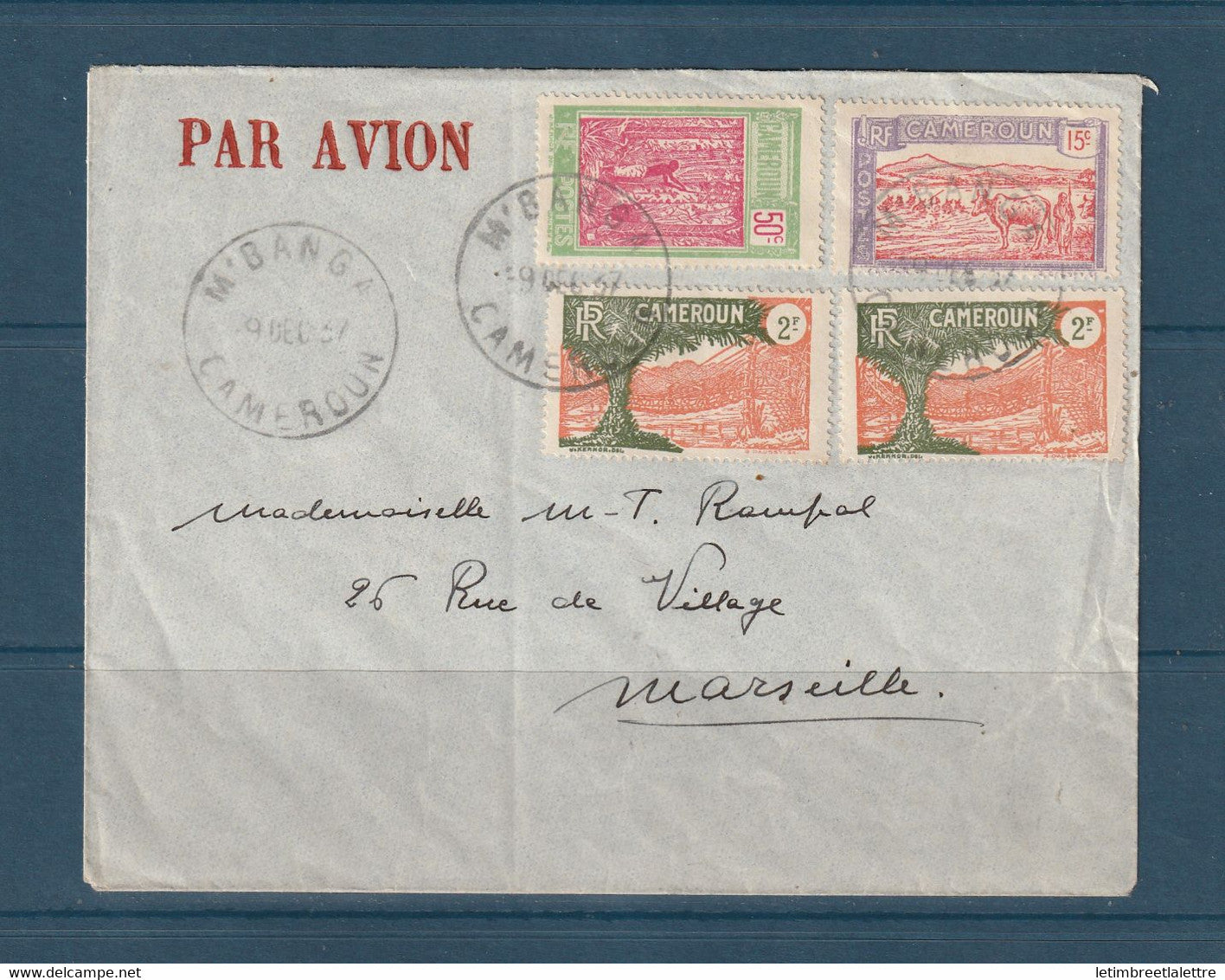 ⭐ Cameroun - Oblitération M'Banga pour Marseille - 1937 ⭐