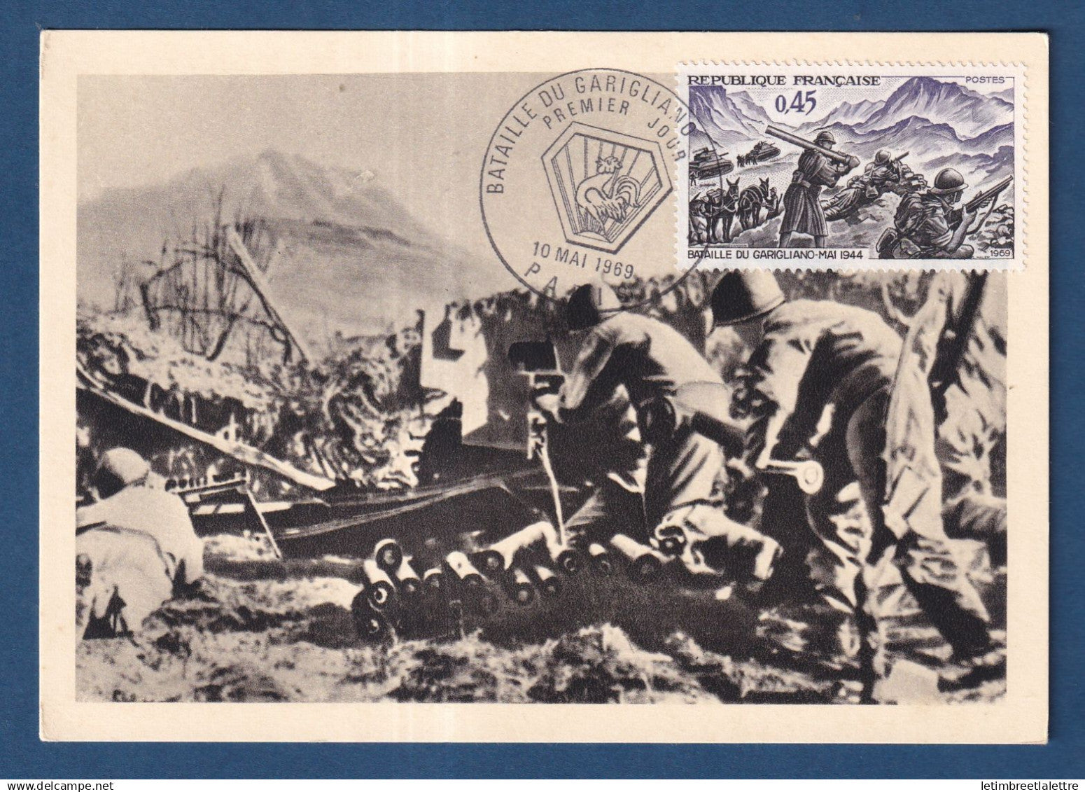 France - FDC - Premier Jour - Carte maximum - Bataille du Garigliano - 1969