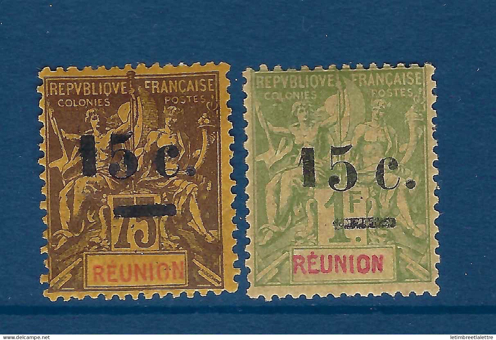 Réunion - YT n° 54 A et 55 A * - neuf avec charnière mais rousseur sur 55 A - 1901