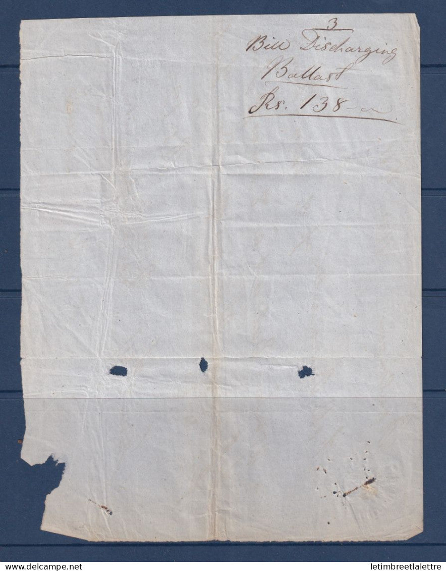 Birmanie - Burma - avec Inde YT n° 11 oblitération fiscale - sur facture - vieux papiers - 1856 1864