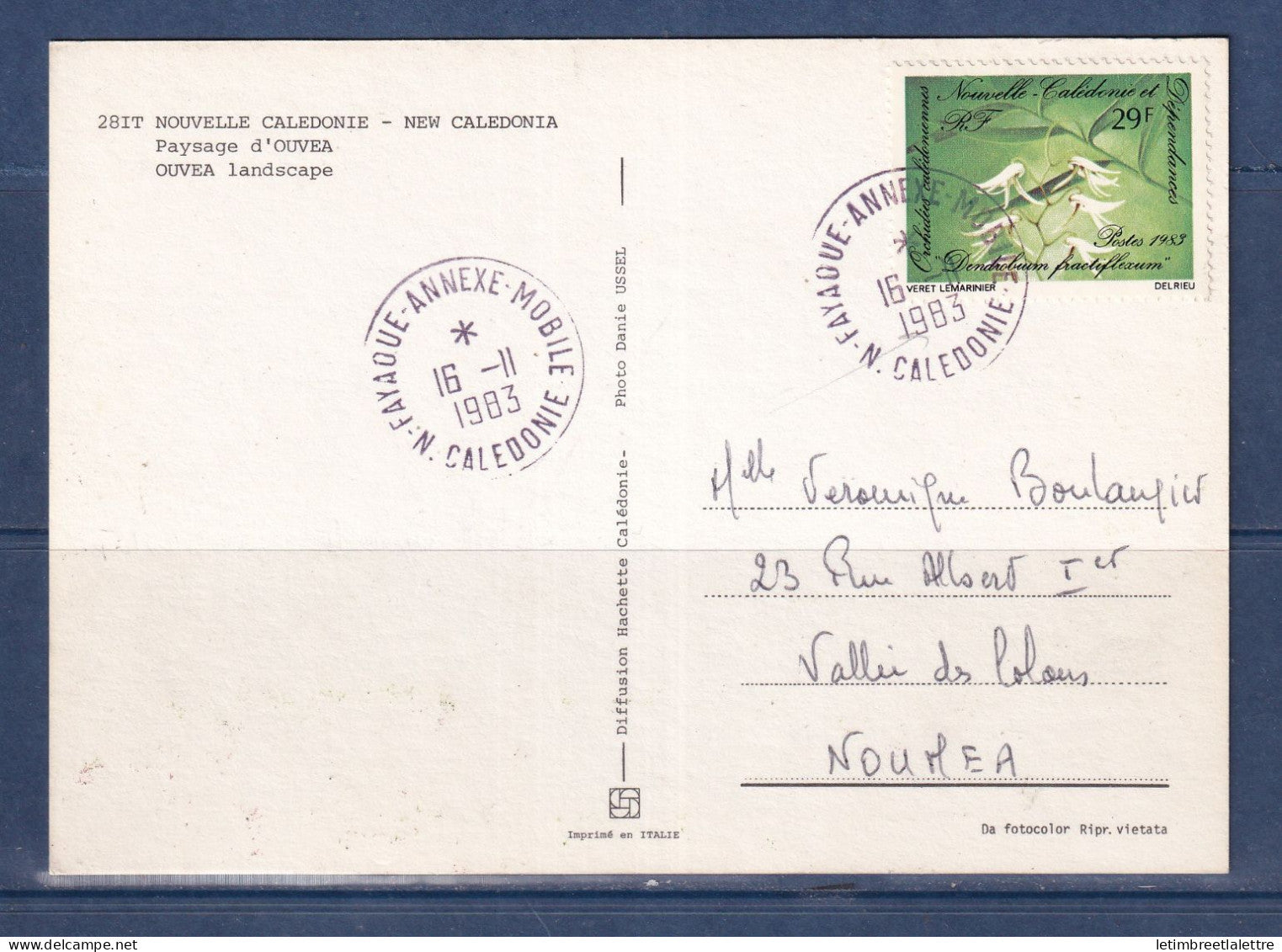 Nouvelle Calédonie - YT n° 468 Oblitéré Annexe mobile Fayaoue sur carte postale pour Nouméa - 1983