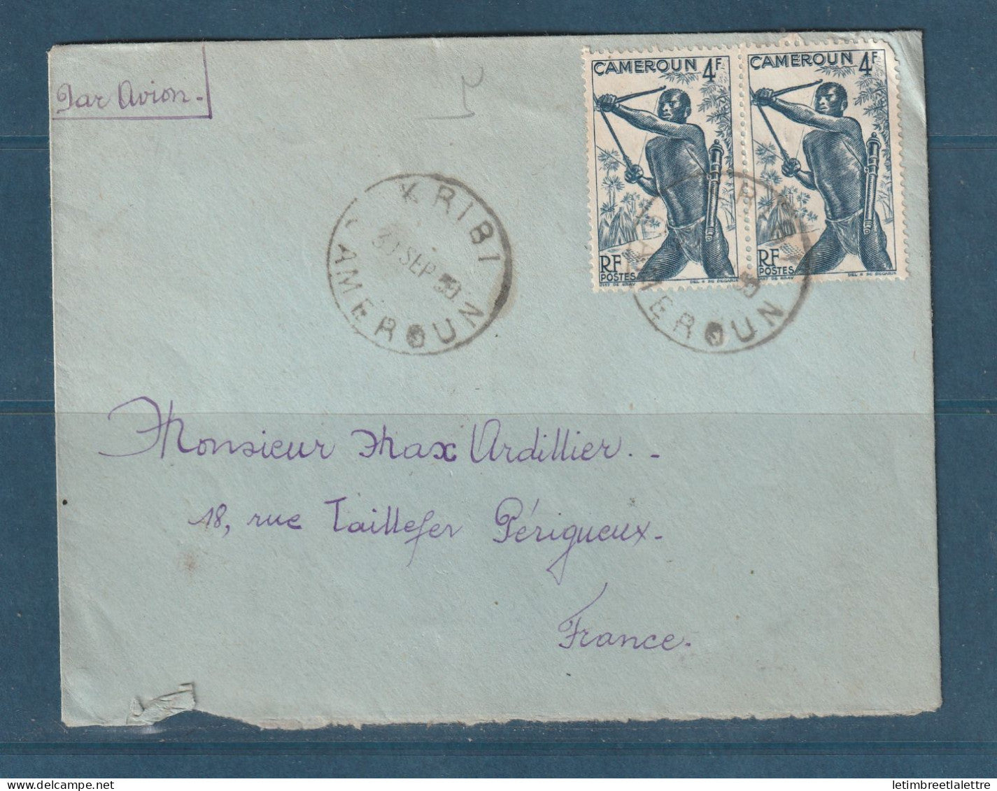 Cameroun - YT n° 288 - Oblitération de Kribi pour la France par avion - 1930