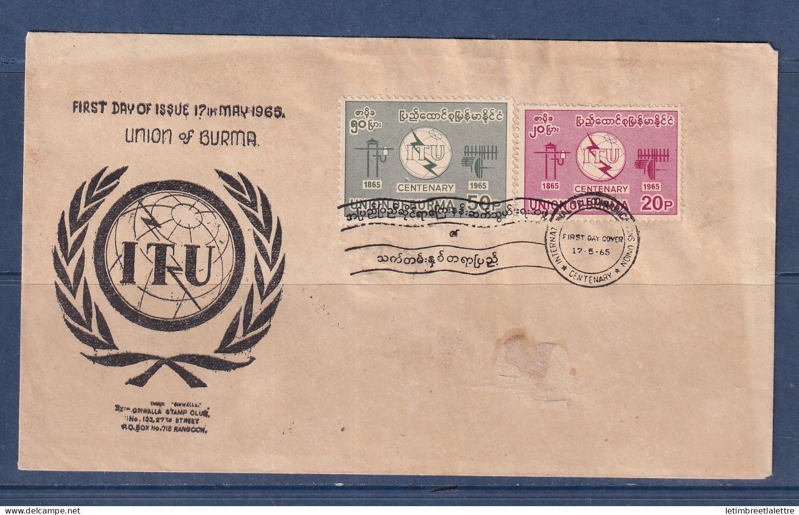 Myanmar - Birmanie -  Burma - YT n° 102 et 103 - FDC Centenaire de l'Union internationale des télécommunications - 1965