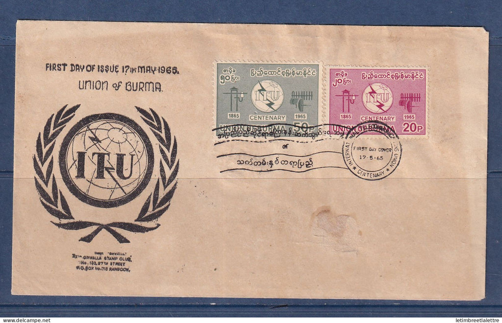 Myanmar - Birmanie -  Burma - YT n° 102 et 103 - FDC Centenaire de l'Union internationale des télécommunications - 1965