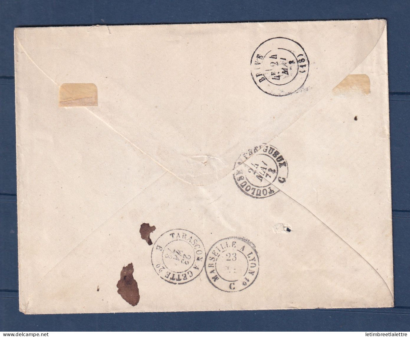 France - YT n° 56 - lettre en recommandé d'Alger ( Algérie )  Gros Chiffre GC 5005 pour Brive en 1873