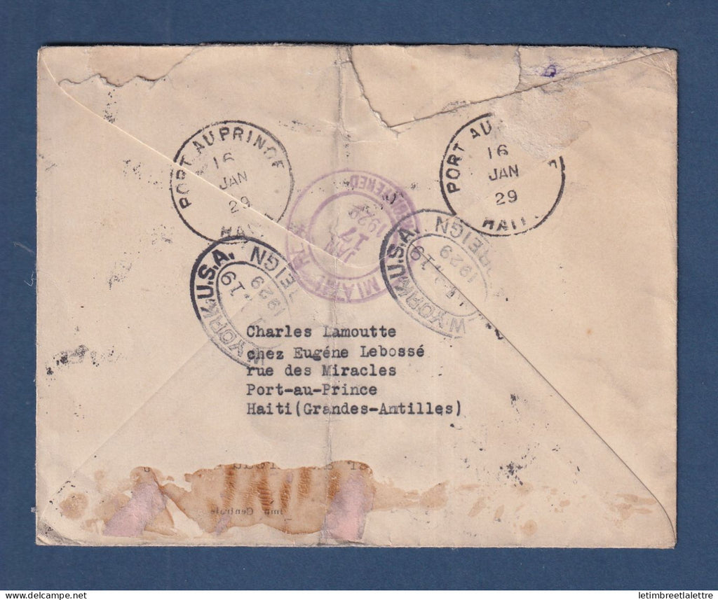Haïti - Fort de France pour Paris par avion via New York - 1929