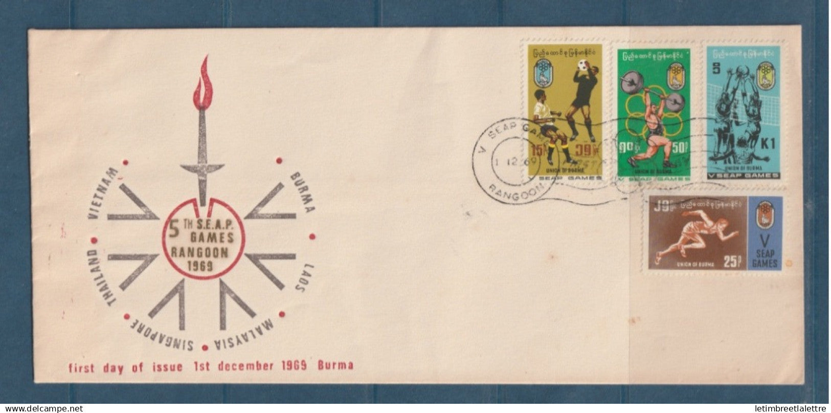 Myanmar - Birmanie -  Burma - YT n° 126 à 129 - FDC premier jour SEAP games - 5 ème jeux Asiatique - 1969