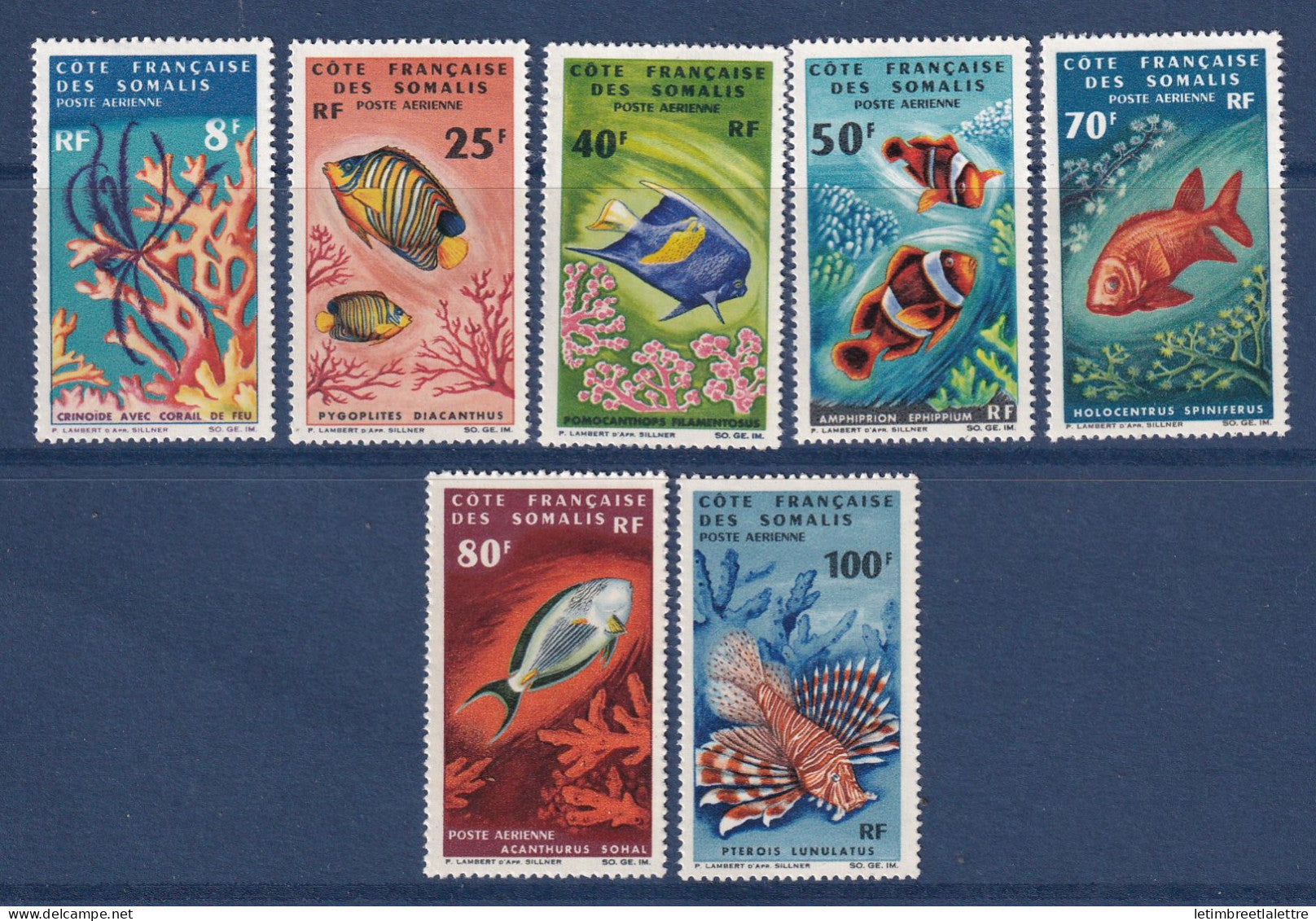 Côte des Somalis - Poste aérienne - YT PA n° 49 à 55 * - Neufs avec charnière - Faune marine - 1966