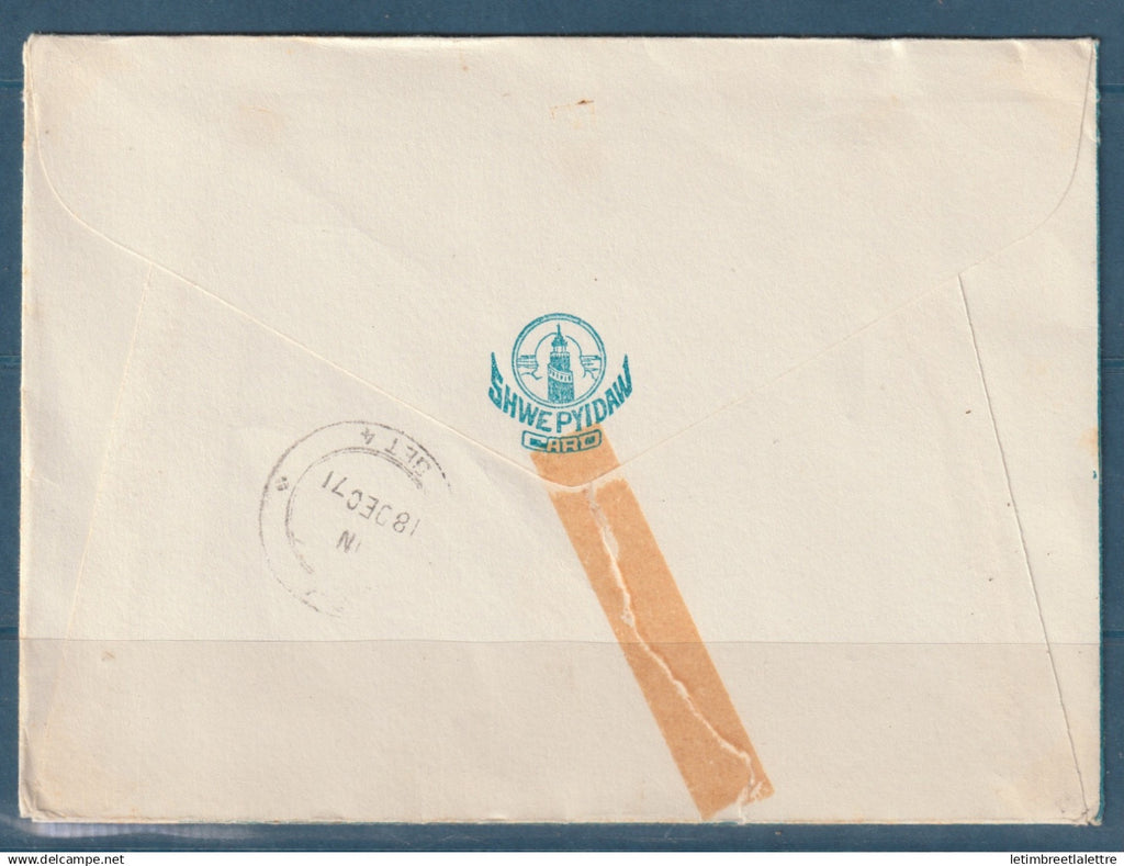 Myanmar - Birmanie -  Burma - YT n° 125 - enveloppe décorée pour l'Irlande par Avion - 1969