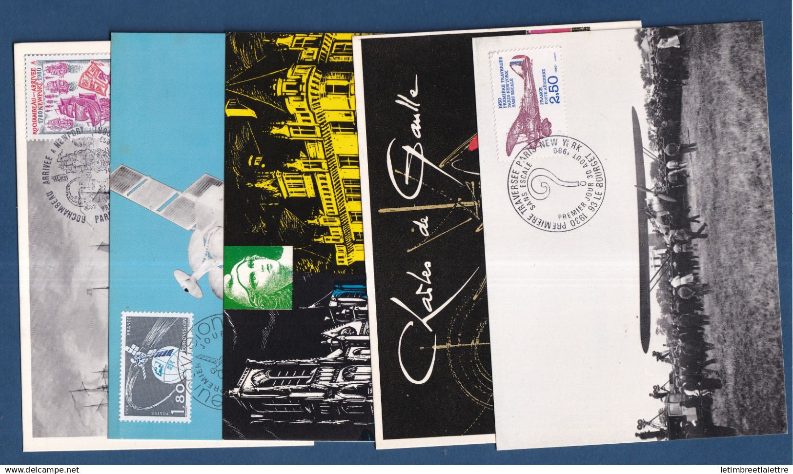 France - FDC - Premier Jour - Cartes Maximum  - Thématique Divers - Bateau - De Gaulle - Avion - 1980