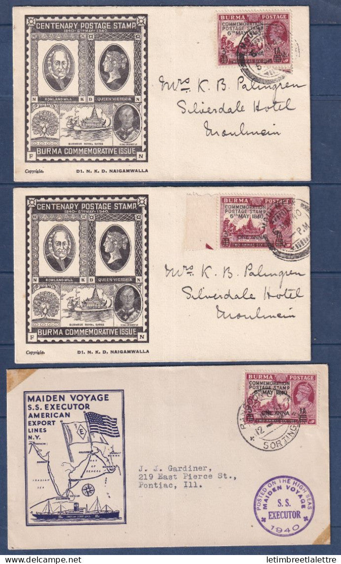 Myanmar - Birmanie -  Burma - YT n° 34 - FDC Premier jour Maiden voyage executor American Export - 1940