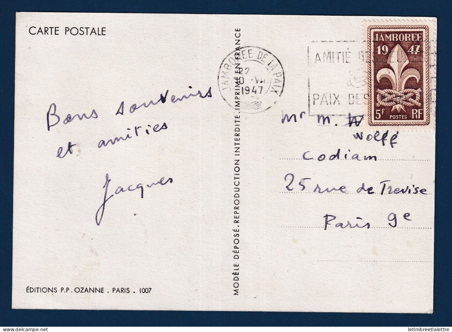 France - Carte maximum - YT n° 787 - Jamborée de la Paix -  - 1947