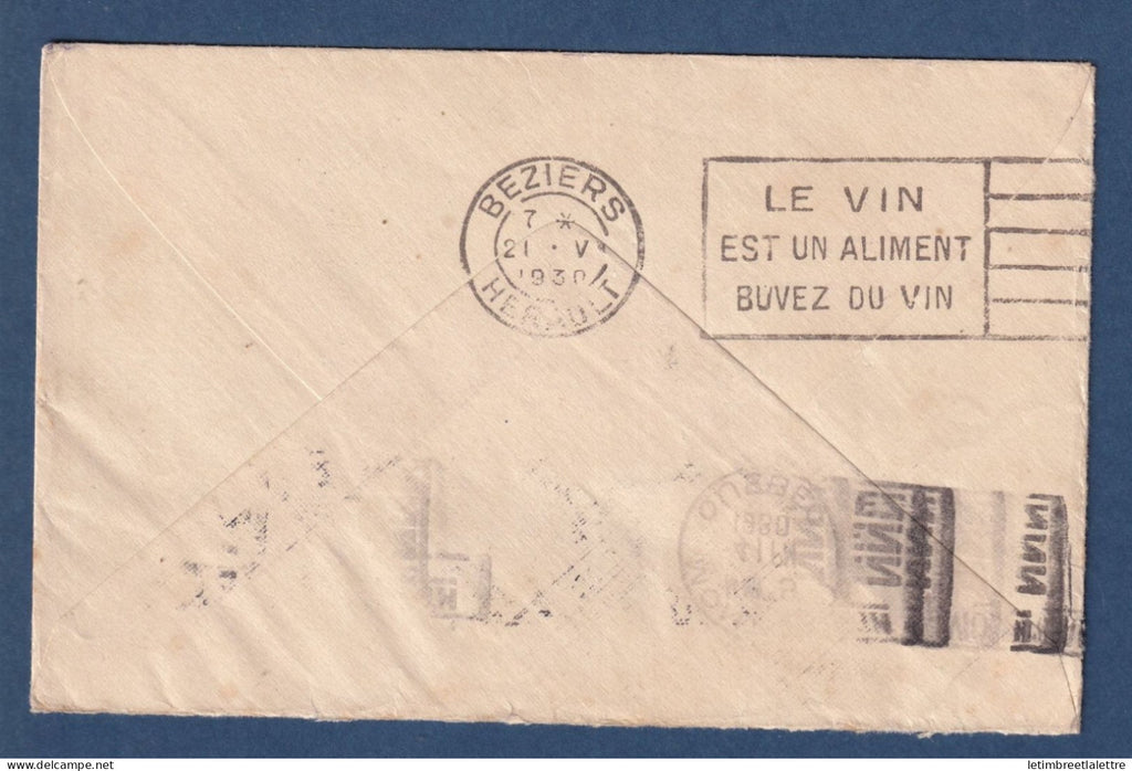Canada - enveloppe Québec pour Béziers ( France ) - Flamme Thématique alcool - Le Vin - 1930