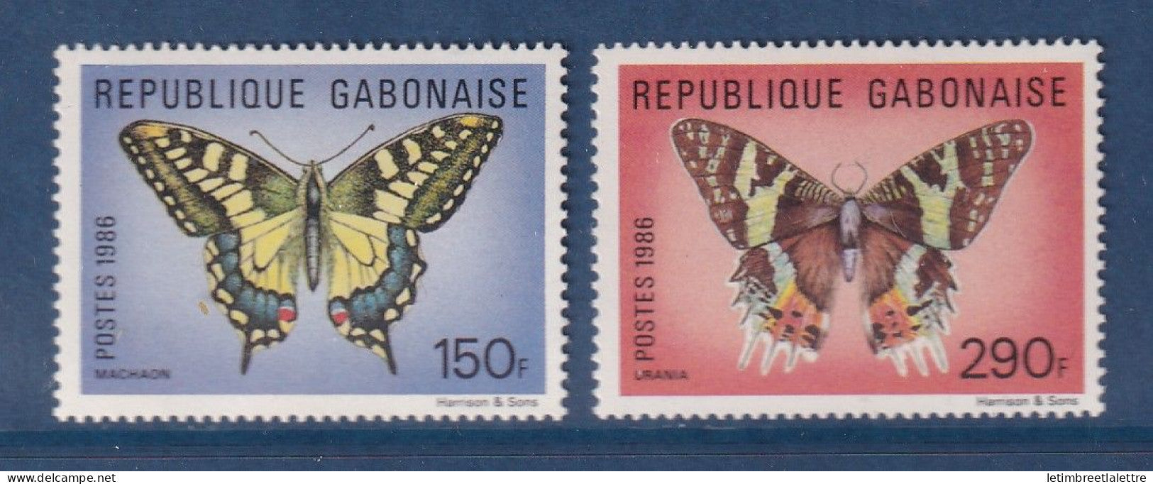 Gabon - YT n° 608 et 609 ** - Neuf sans charnière - Papillons - 1986
