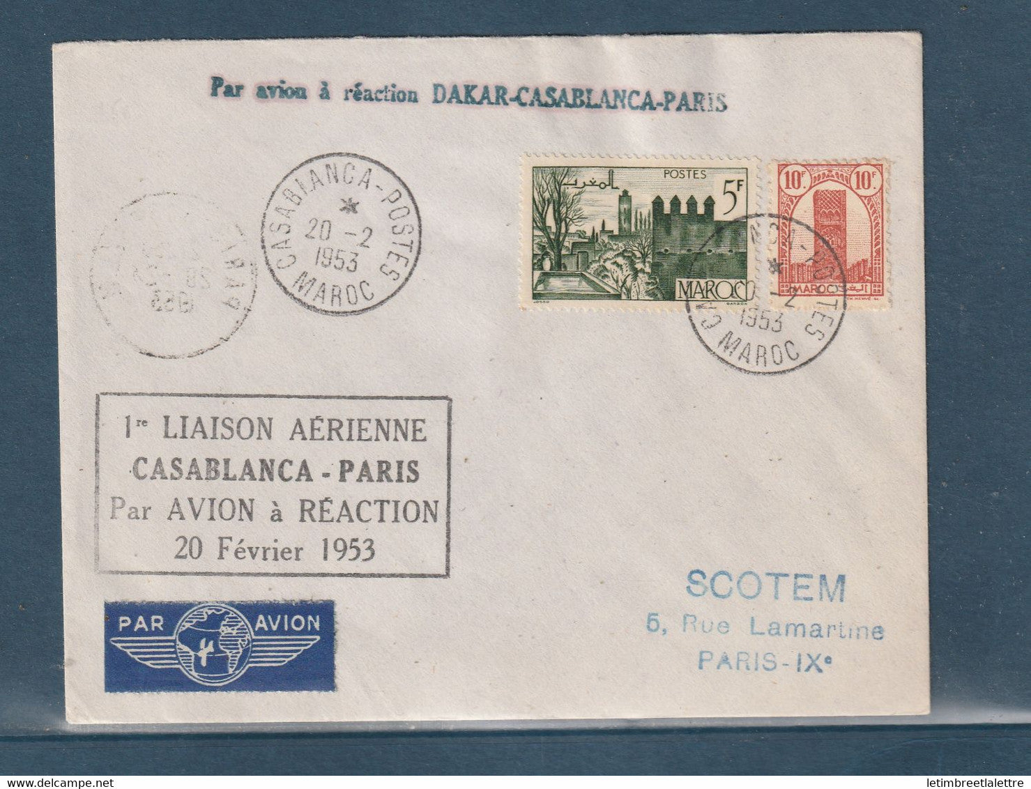 Maroc - Première liaison aérienne par avion à réaction - Casablanca Paris - 20 février 1953
