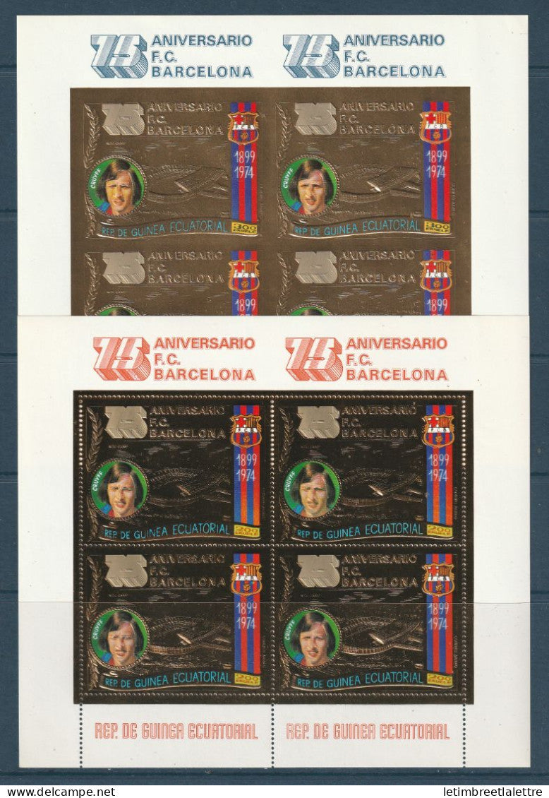 Guinée équatoriale - FDC - timbre en or - anniversaire du FC Barcelone - bloc dentelé et non dentelé ** - 1975