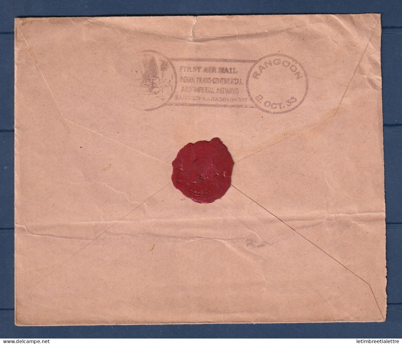 Birmanie Burma - Poste aérienne - premier vol Burma New York ( Usa ) - 1933