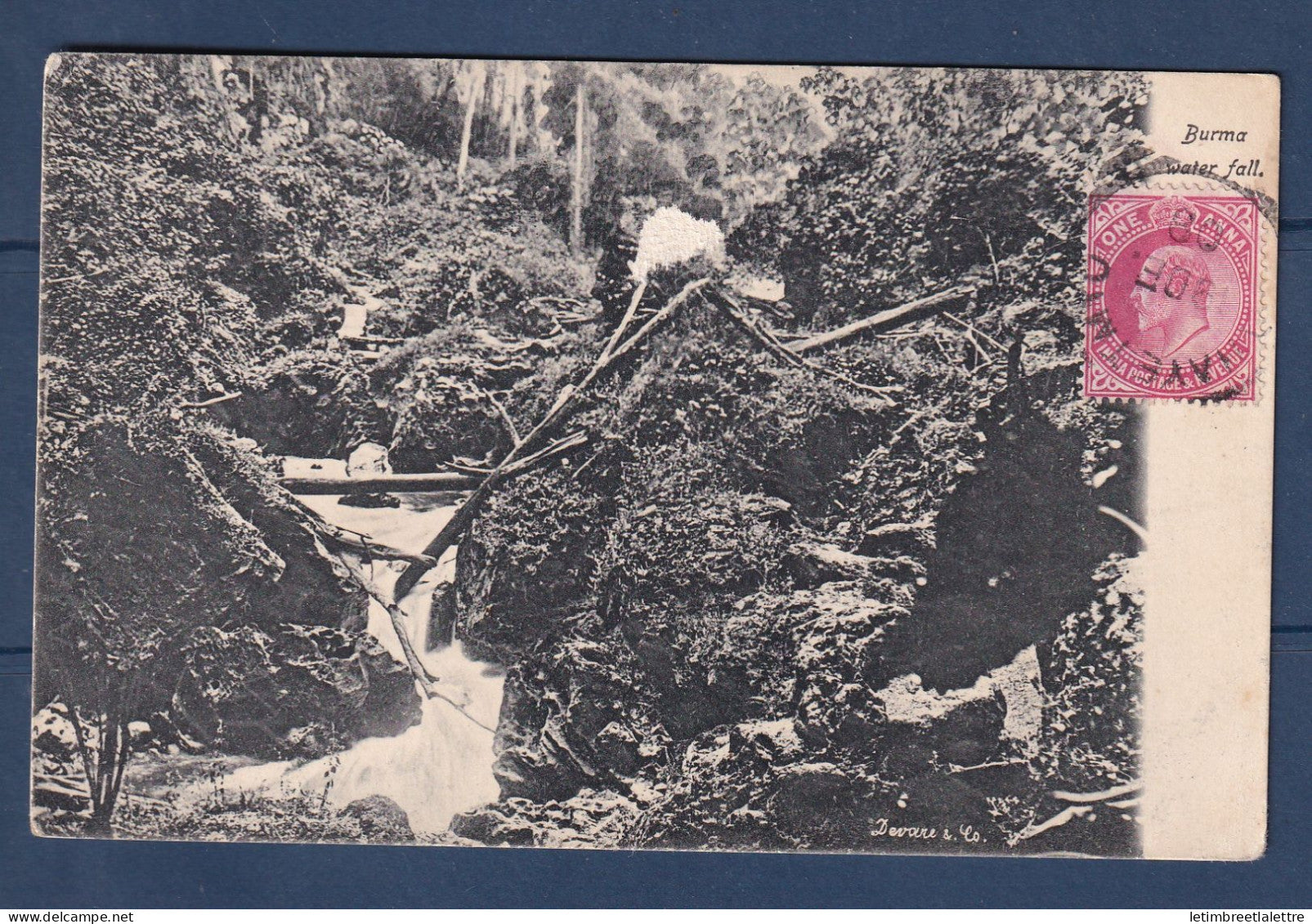 Birmanie - Burma - avec Inde YT n° 75 sur carte postale - pour l'Australie - Cascade - 1908