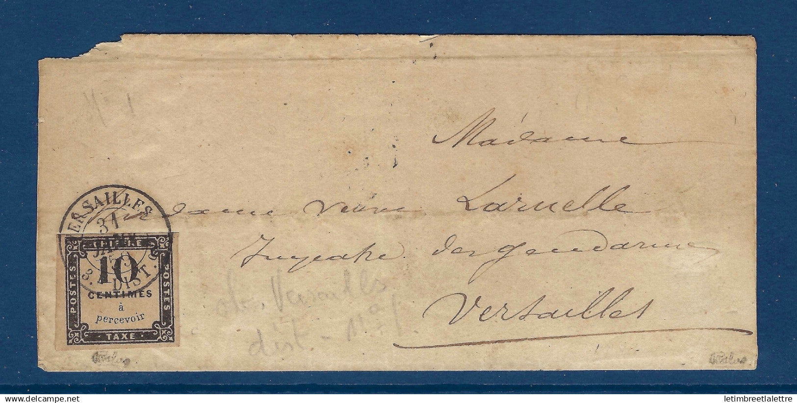 France - Taxe - YT n° 1 sur lettre taxée - T 15 Versailles 3 ème distribution - Signé Calves - 1859