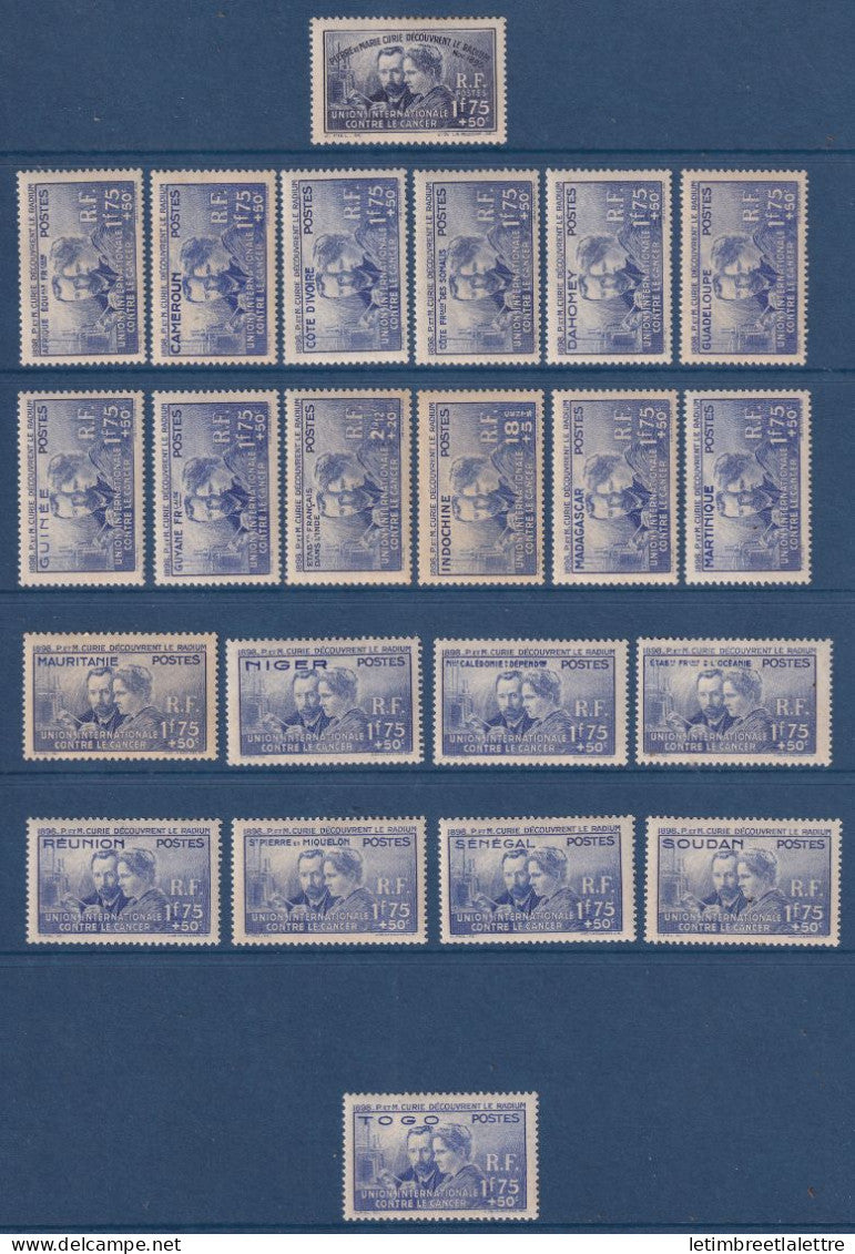 Colonie Française - Grande série coloniale - Pierre et Marie Curie * et quelques ** Neuf avec et sans charnière 1938